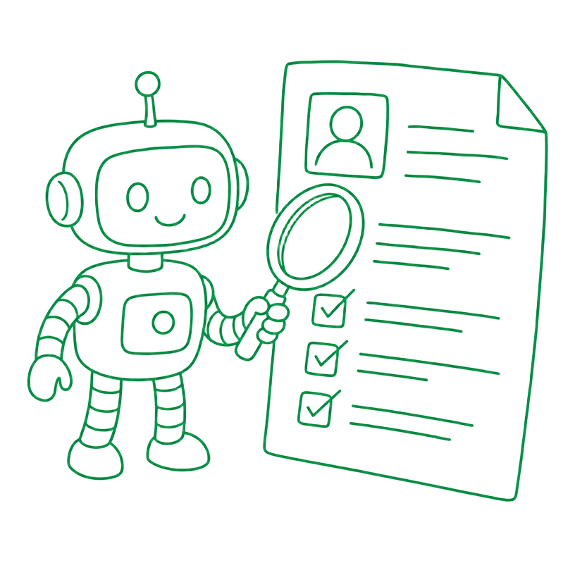 Sketch of a robot scanning a resume for ATS keywords