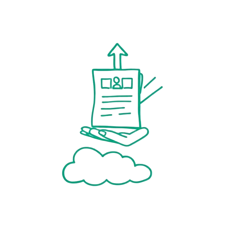 Sketch of a resume being uploaded to the cloud